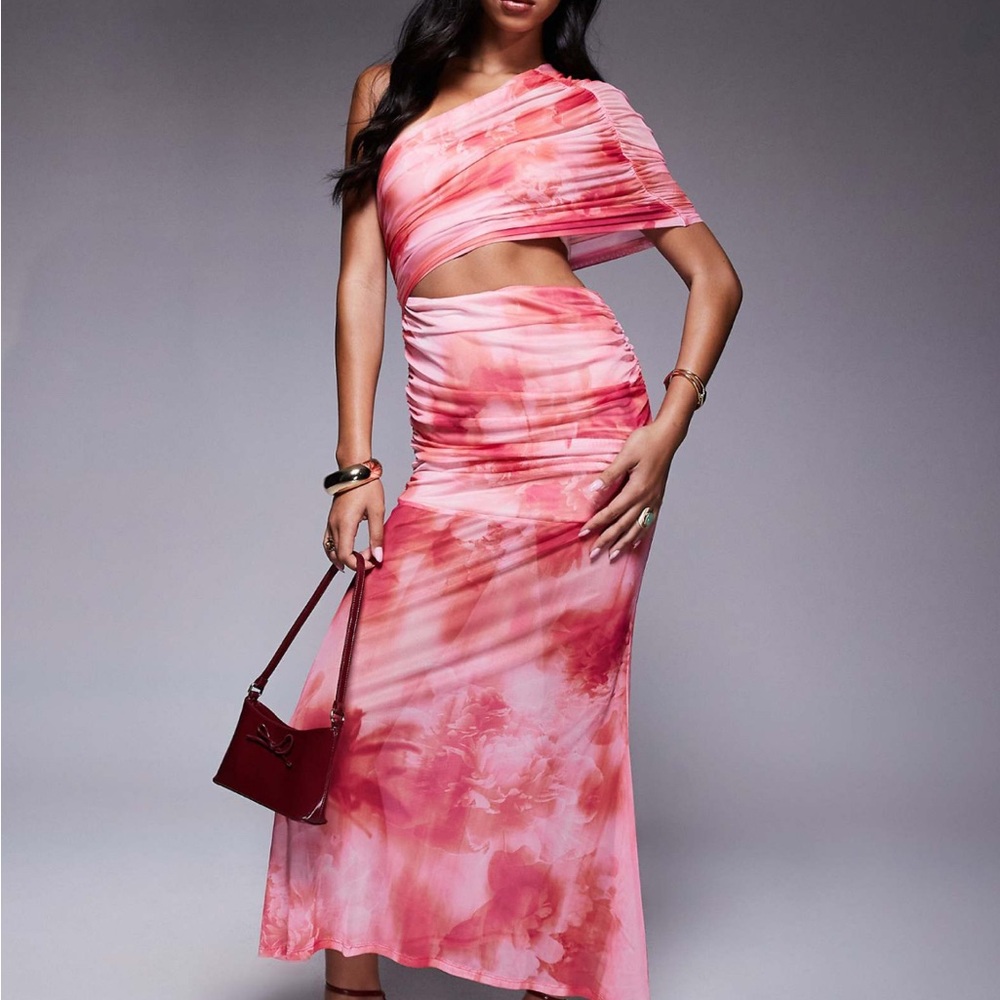 Pink Floral One-Shoulder Dress